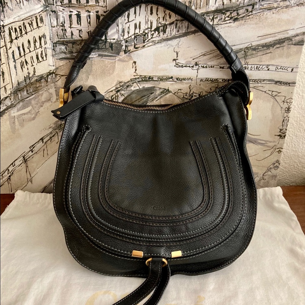 Auth Chloe Medium Marcie Hobo Bag Black